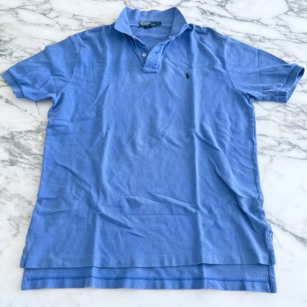 Polo Ralph Lauren Mens Blue Cotton Pique Short Sleeve Polo‎ Shirt Size Large